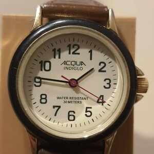 🦋10/$20🦋 Acqua Indiglo Goldtone/Black/Tan Nylon Leather Women's Watch
